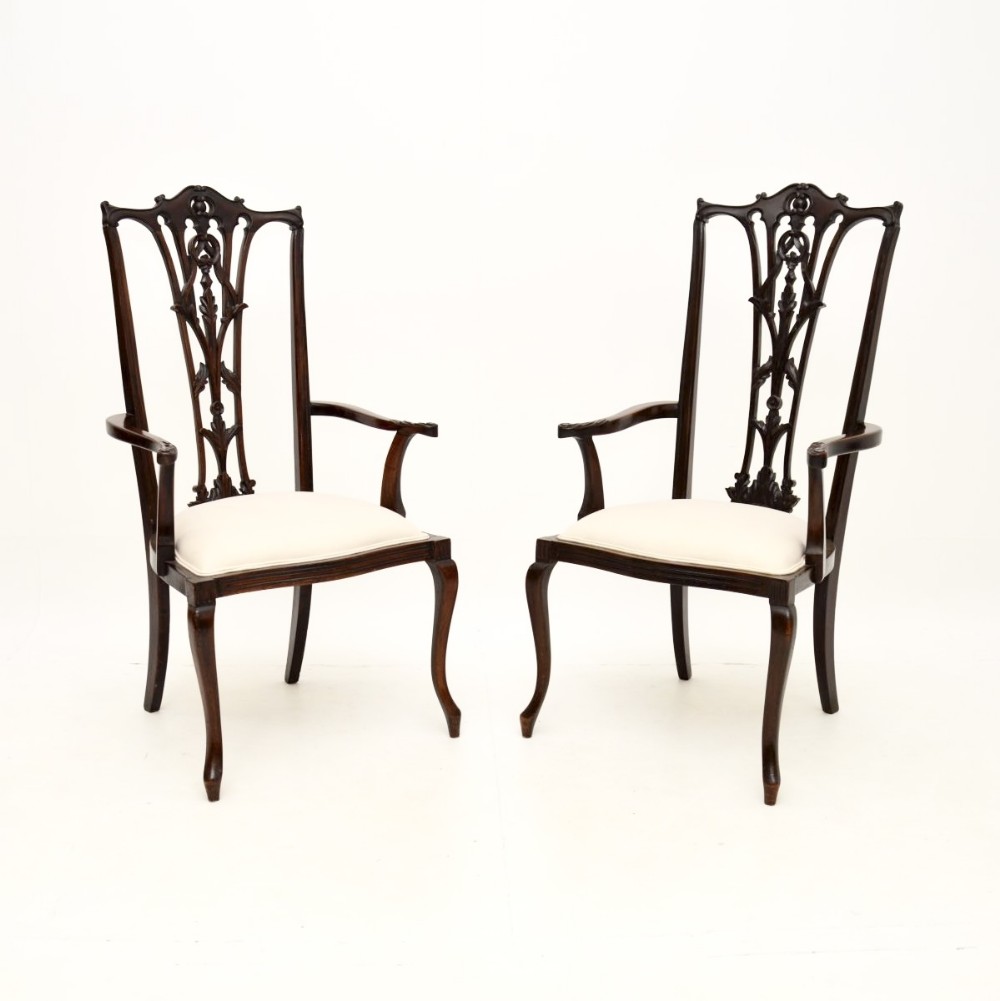 Pair of Antique Mahogany Chippendale Style Armchairs
