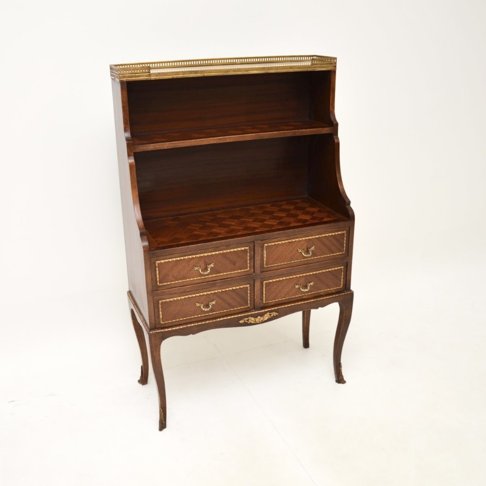 Antique French Inlaid Parquetry Marble Top Bookcase
