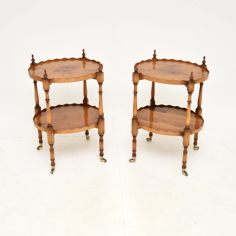Pair of Antique Georgian Style Yew Wood Side Tables
