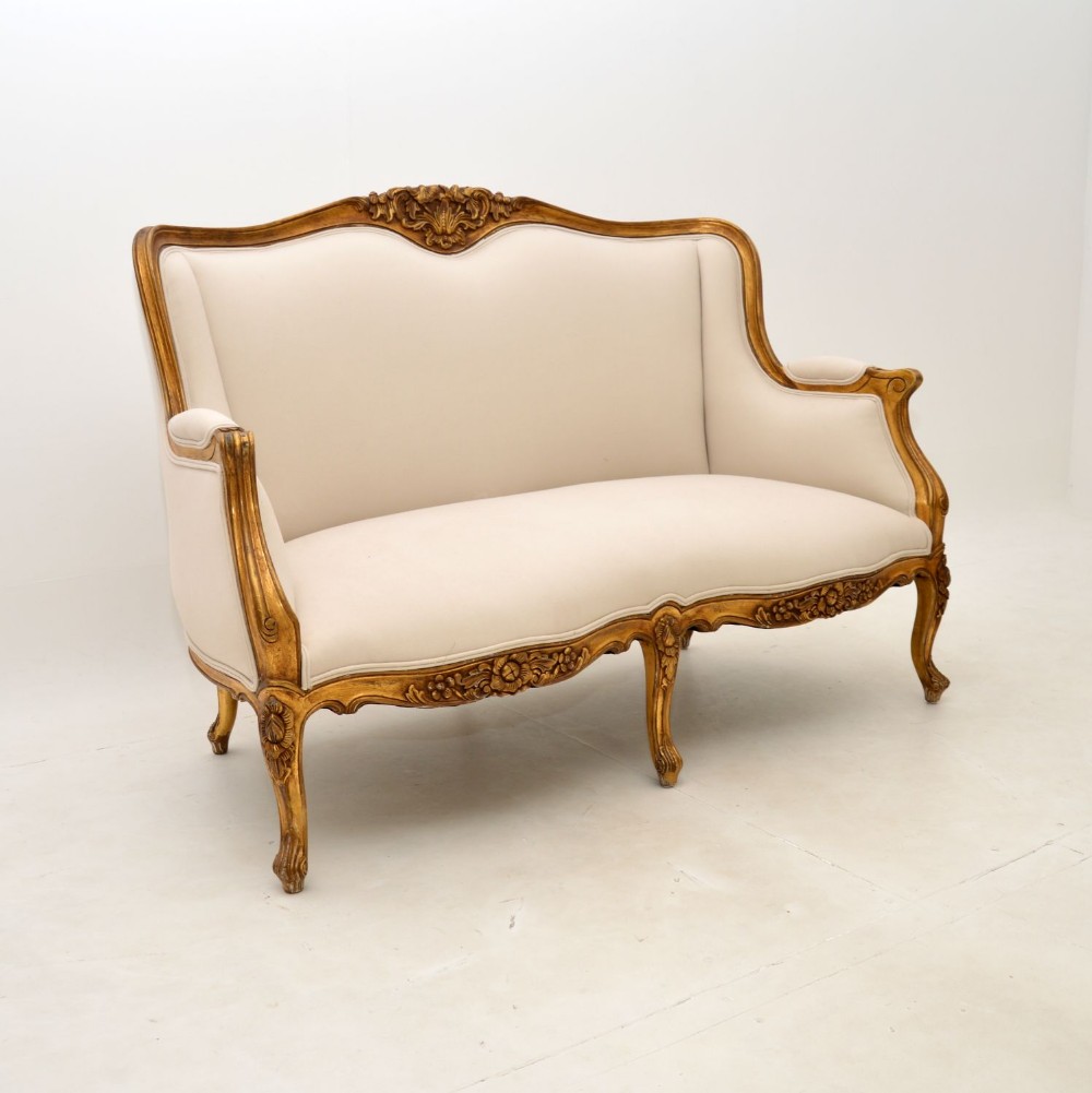 Antique French Louis XV Style Giltwood Sofa