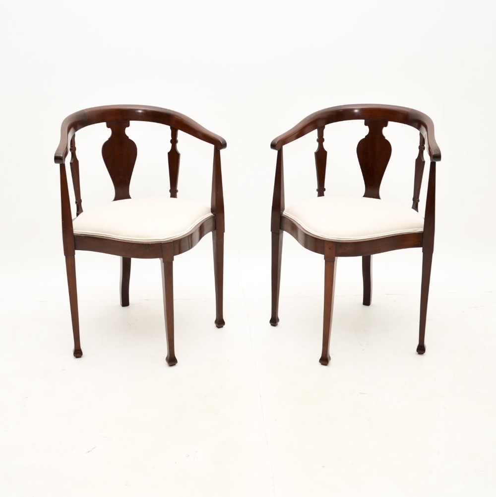 Pair of Antique Edwardian Mahogany Corner Chairs
