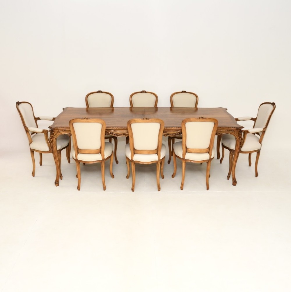 Antique French Walnut Dining Table and Eight Chairs
