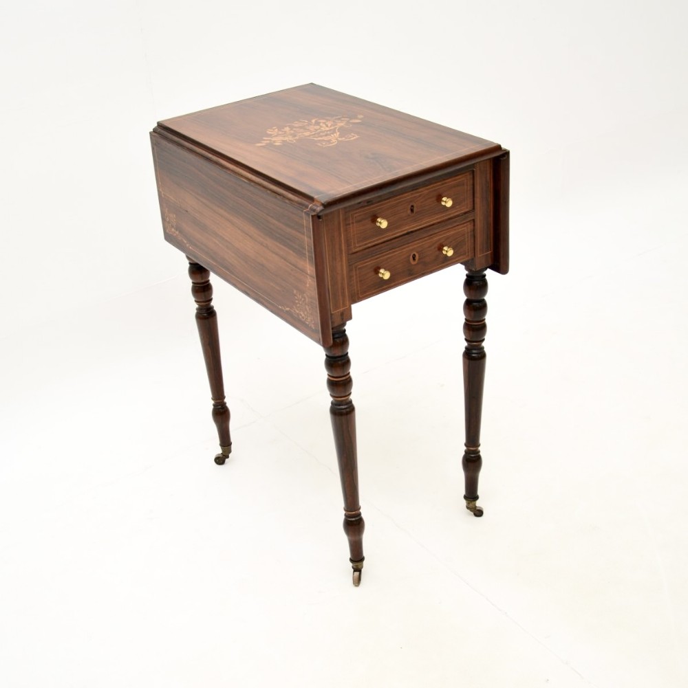 Antique Victorian Inlaid Rosewood Drop Leaf Side Table
