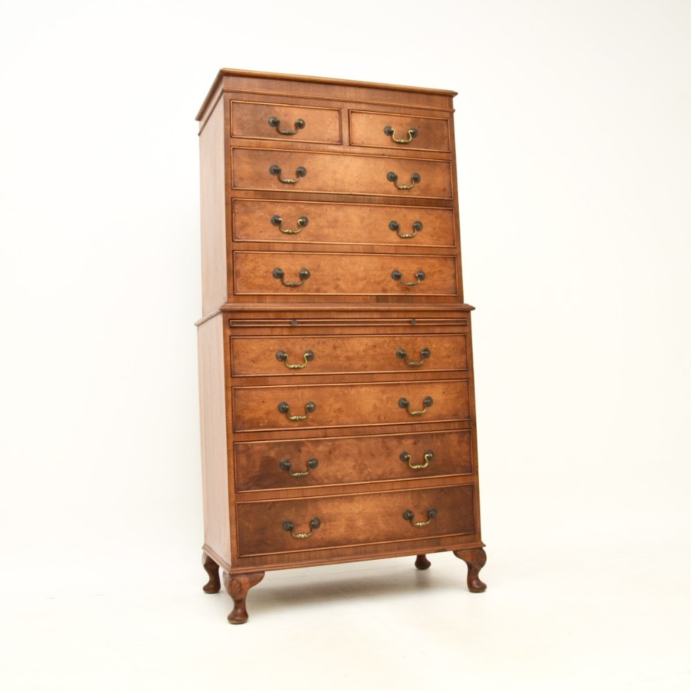 Antique Burr Walnut Chest on Chest of Drawers

