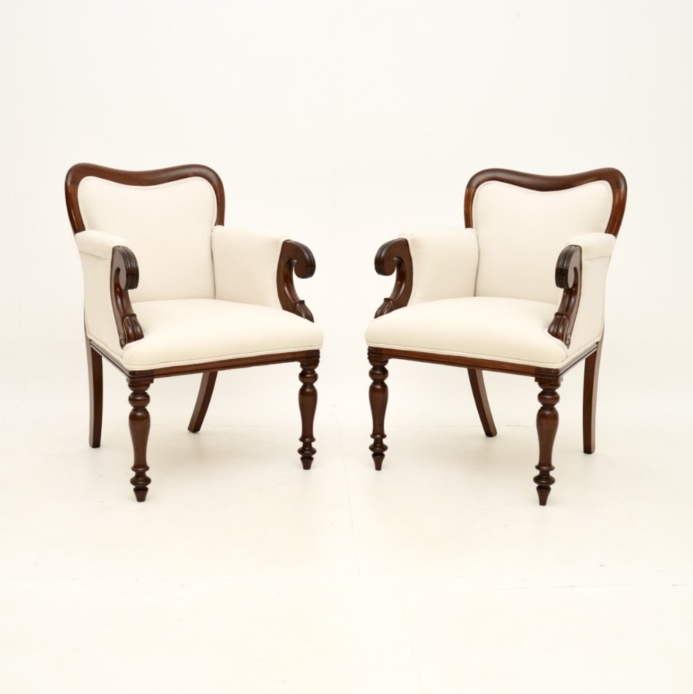 Pair of Antique William IV Period Mahogany Armchairs
