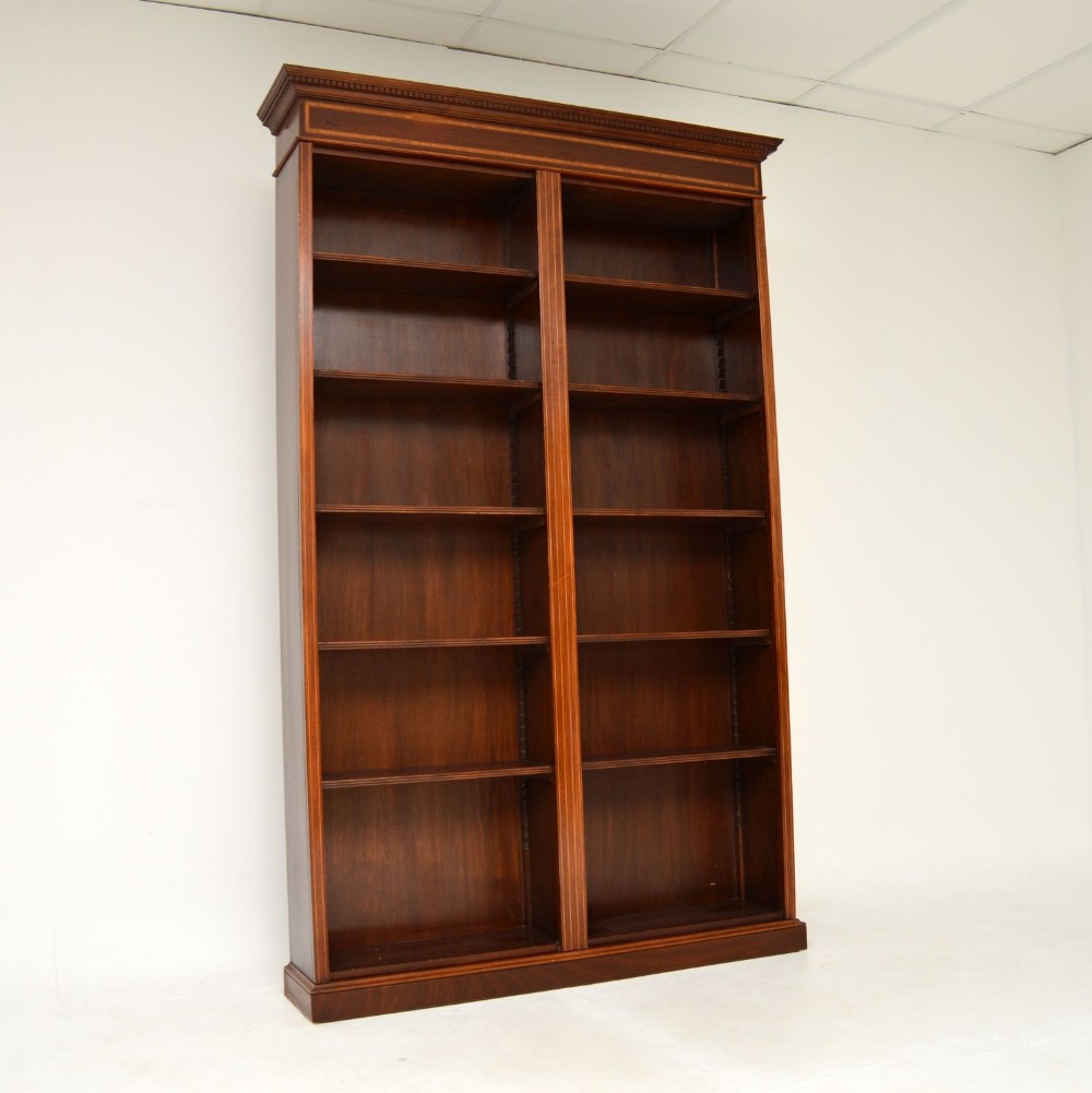 Antique Sheraton Style Inlaid Mahogany Open Bookcase
