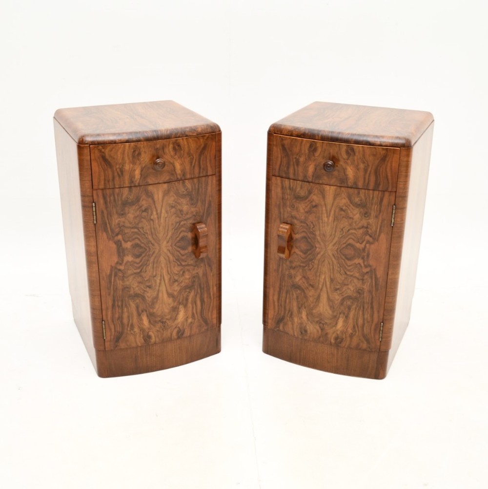 Pair of Art Deco Figured Walnut Bedside Cabinets
