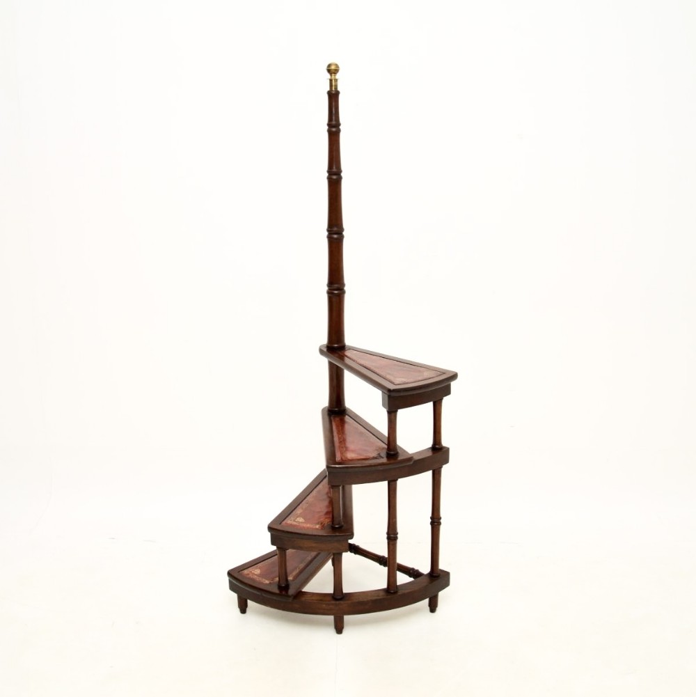 Antique Mahogany and Leather Library Steps
