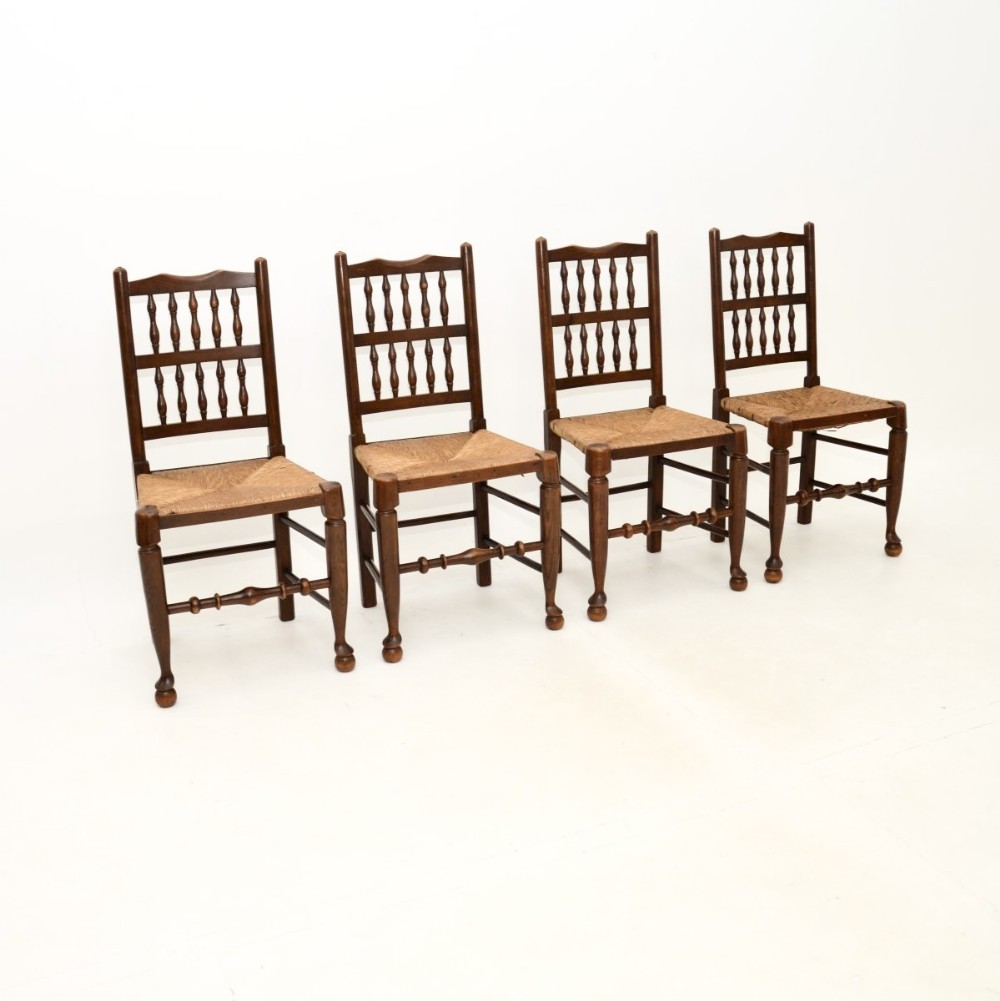 Set of Four Antique Georgian Lancashire Dining Chairs in Elm
