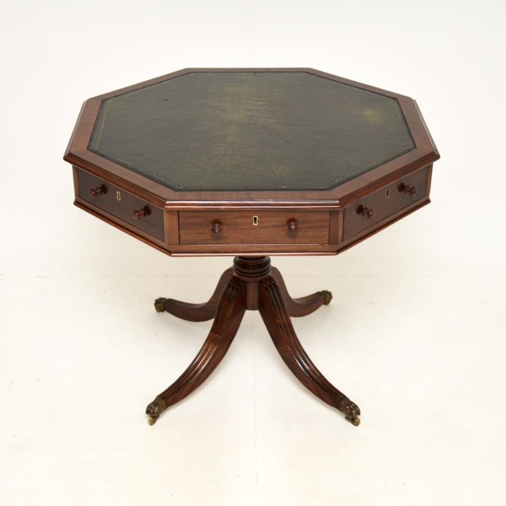 Antique Mahogany Leather Top Drum Table
