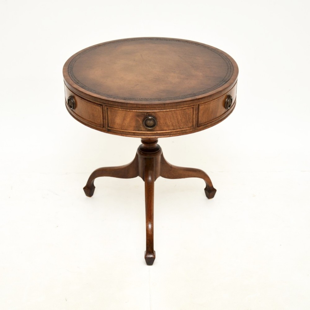 Antique Mahogany Leather Top Drum Table
