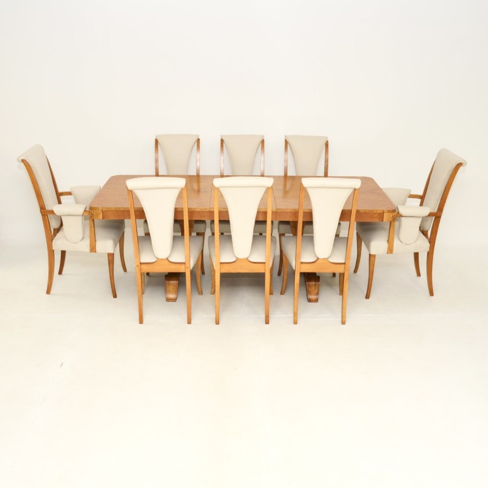 Art Deco Burr Walnut Dining Table and Chairs by Hille

