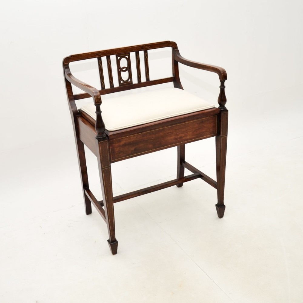 Antique Edwardian Inlaid Mahogany Piano Stool
