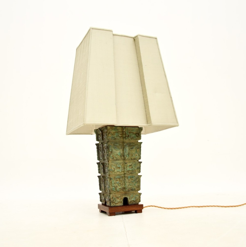 Large Antique Oriental Bronze Table Lamp

