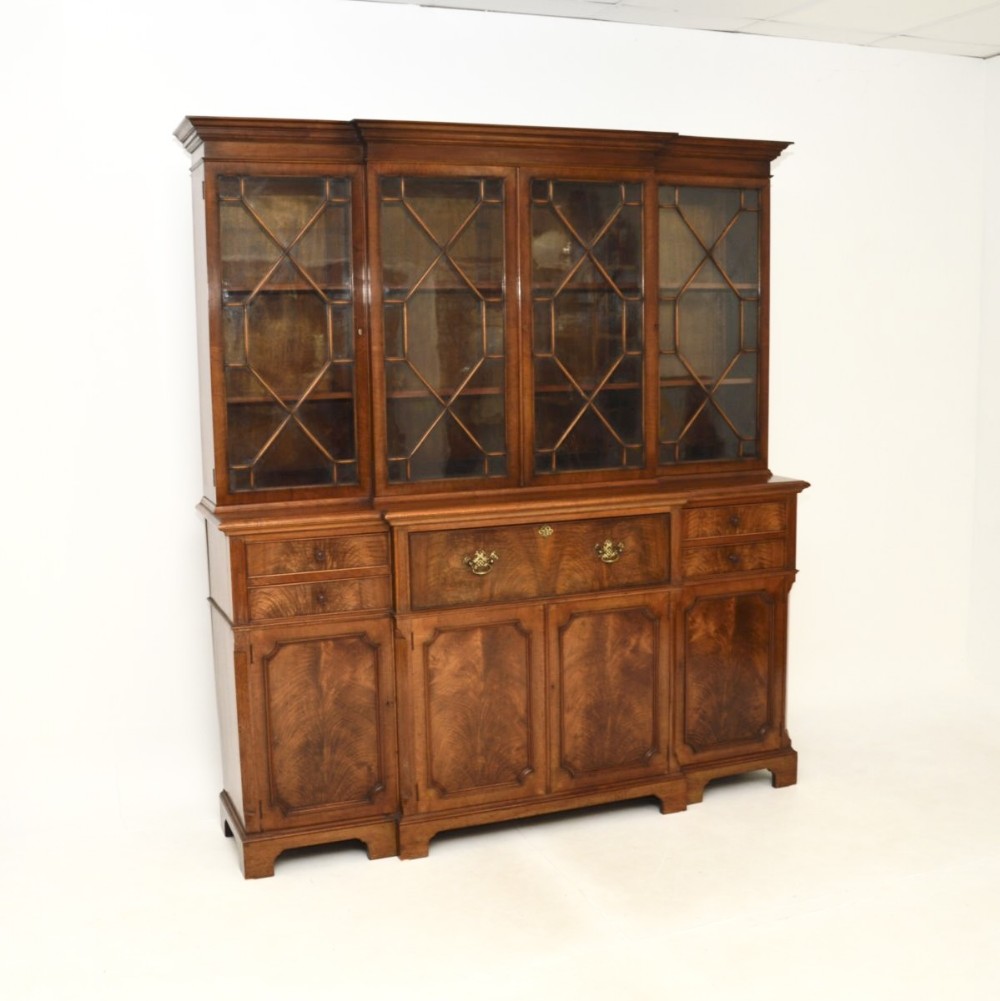 Antique Walnut Breakfront Secretaire Bookcase

