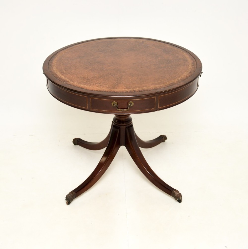 Antique Regency Style Mahogany Leather Top Drum Table
