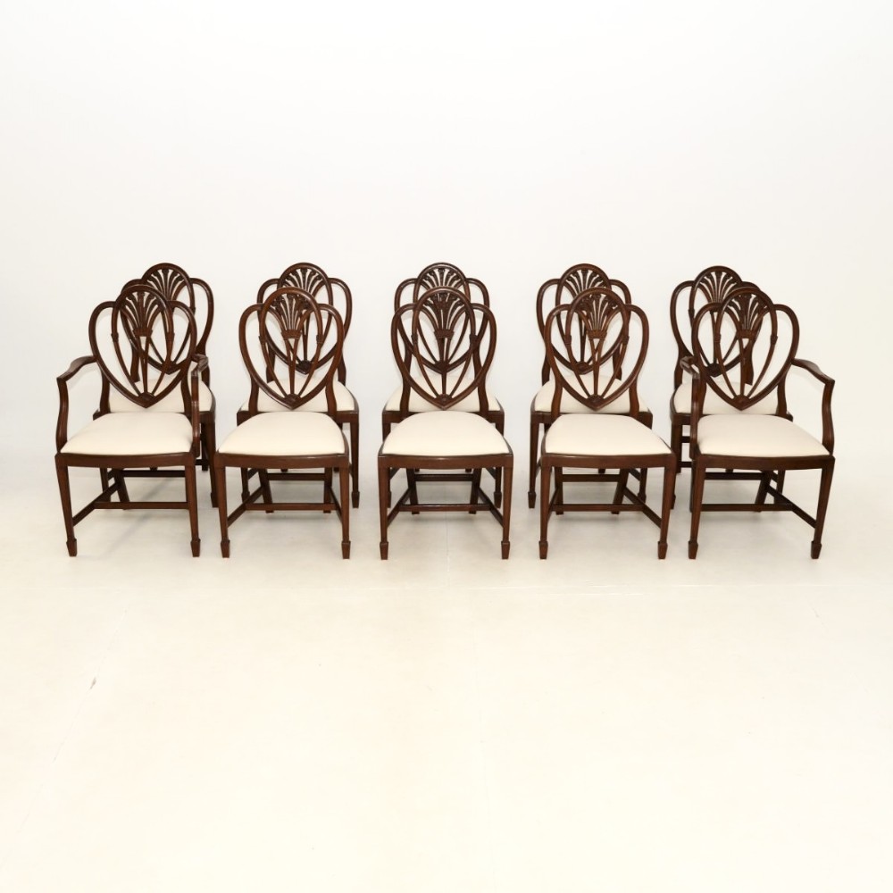 Set of Ten Antique Mahogany Shield Back Dining Chairs
