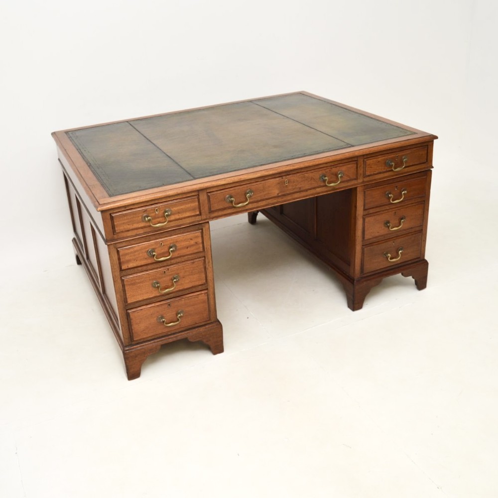 Antique Victorian Mahogany Leather Top Partners Desk
