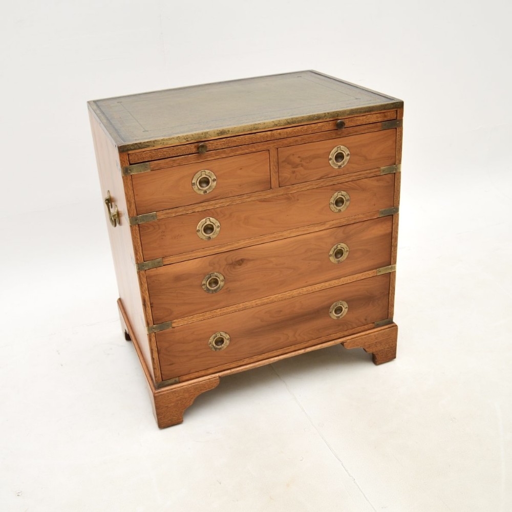 Antique Military Campaign Style Chest of Drawers in Yew Wood
