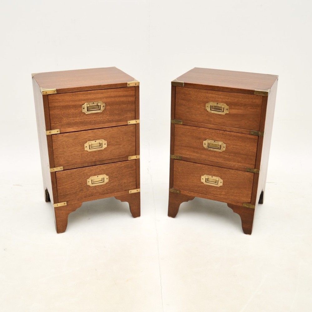 Pair of Antique Military Campaign Style Mahogany Bedside Chests
