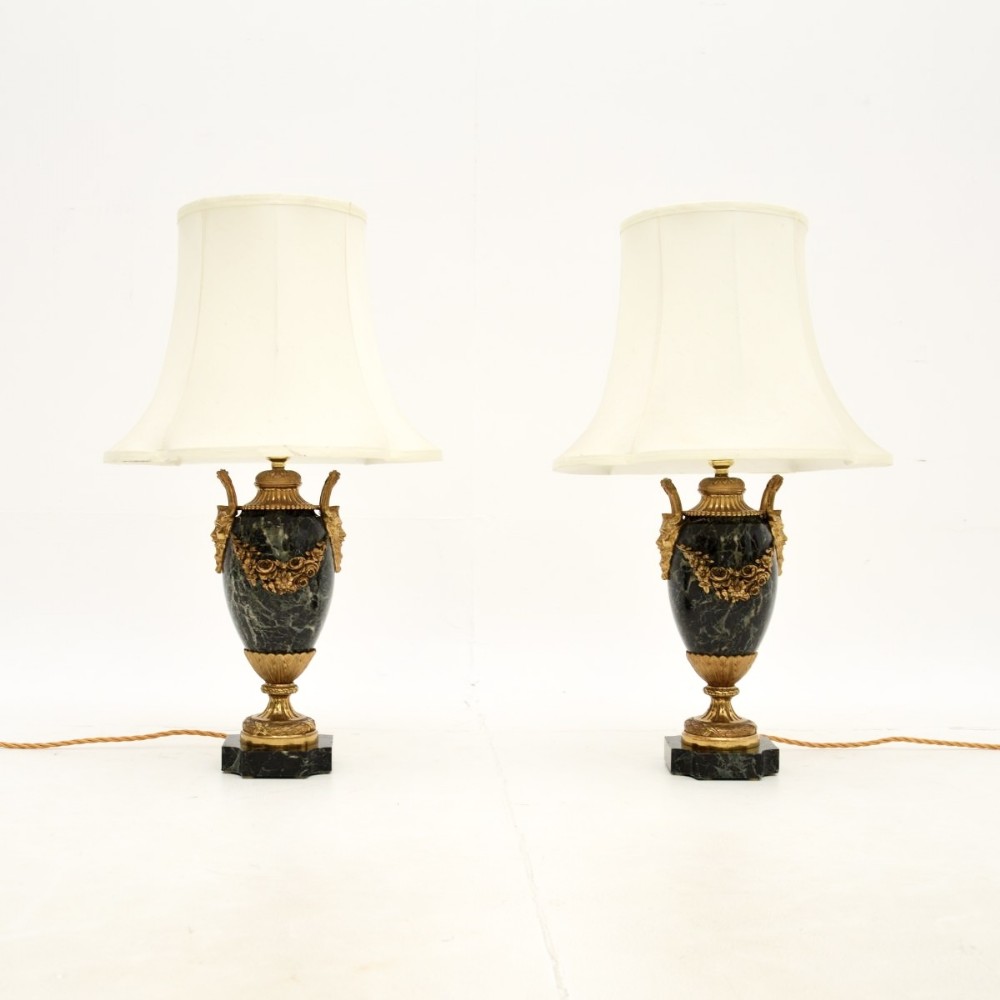 Pair of Antique French Marble and Gilt Bronze Lamps
