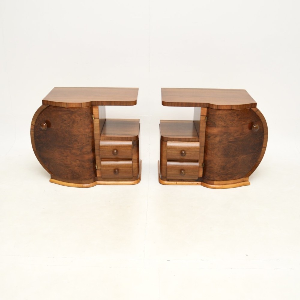 Pair of Swedish Walnut Art Deco Bedside Cabinets
