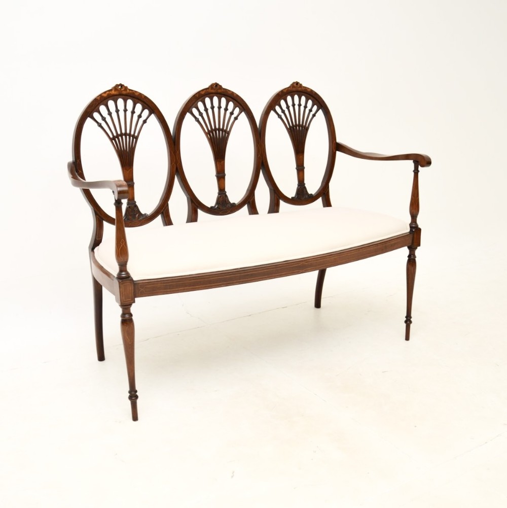 Antique Edwardian Inlaid Mahogany Settee
