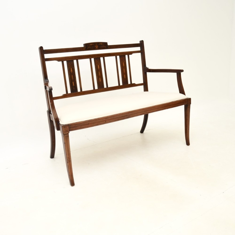 Antique Edwardian Inlaid Mahogany Settee
