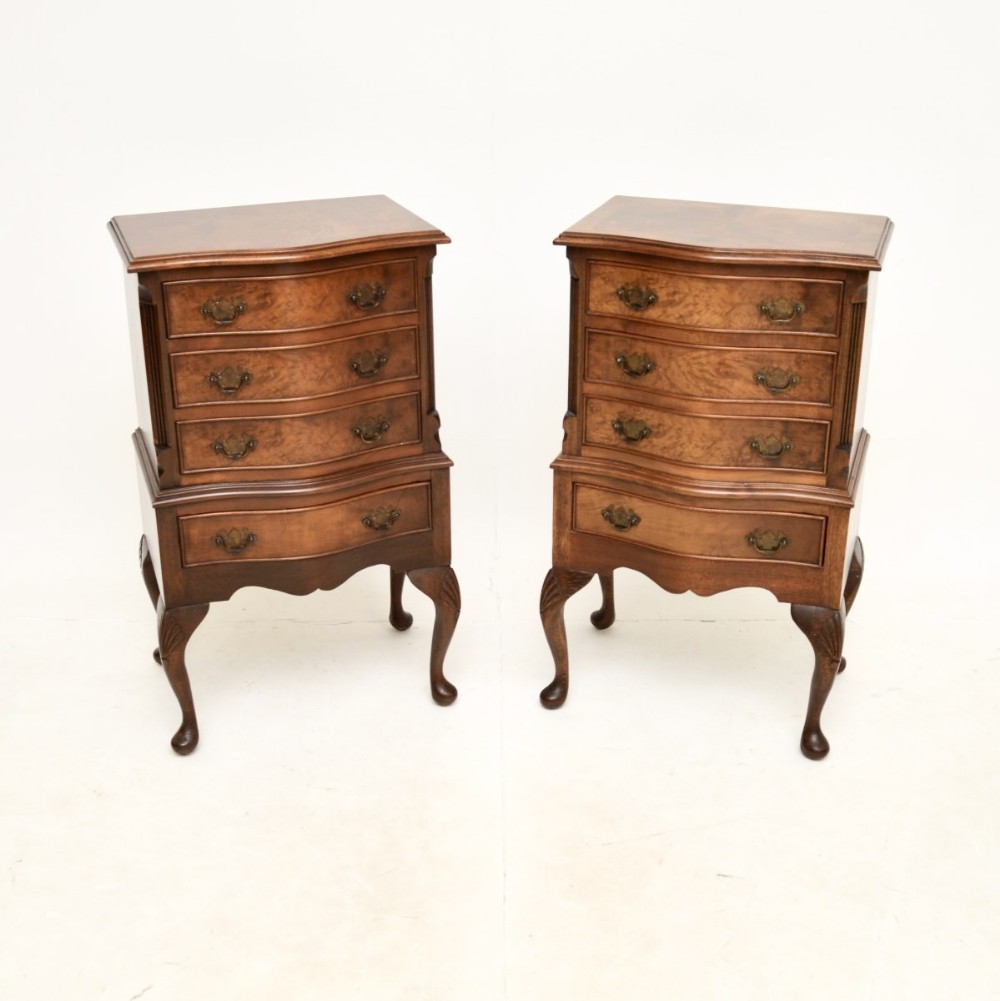 Pair of Antique Georgian Style Burr Walnut Bedside Chests
