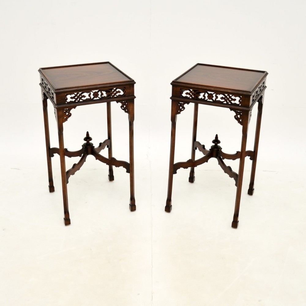Pair of Antique Mahogany Chippendale Style Side Tables
