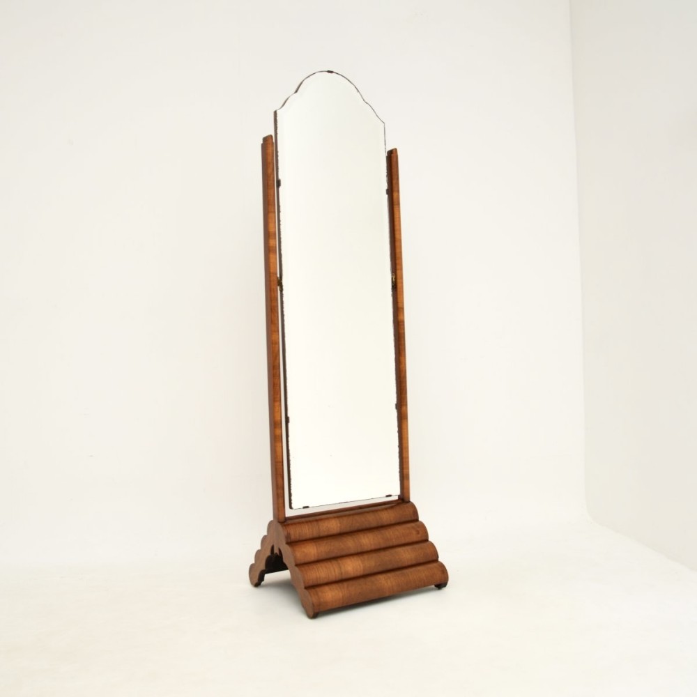 Art Deco Figured Walnut Cheval Floor Mirror
