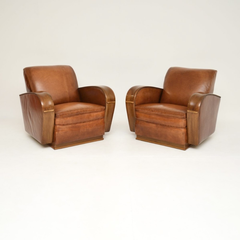 Pair of Swedish Art Deco Leather Armchairs
