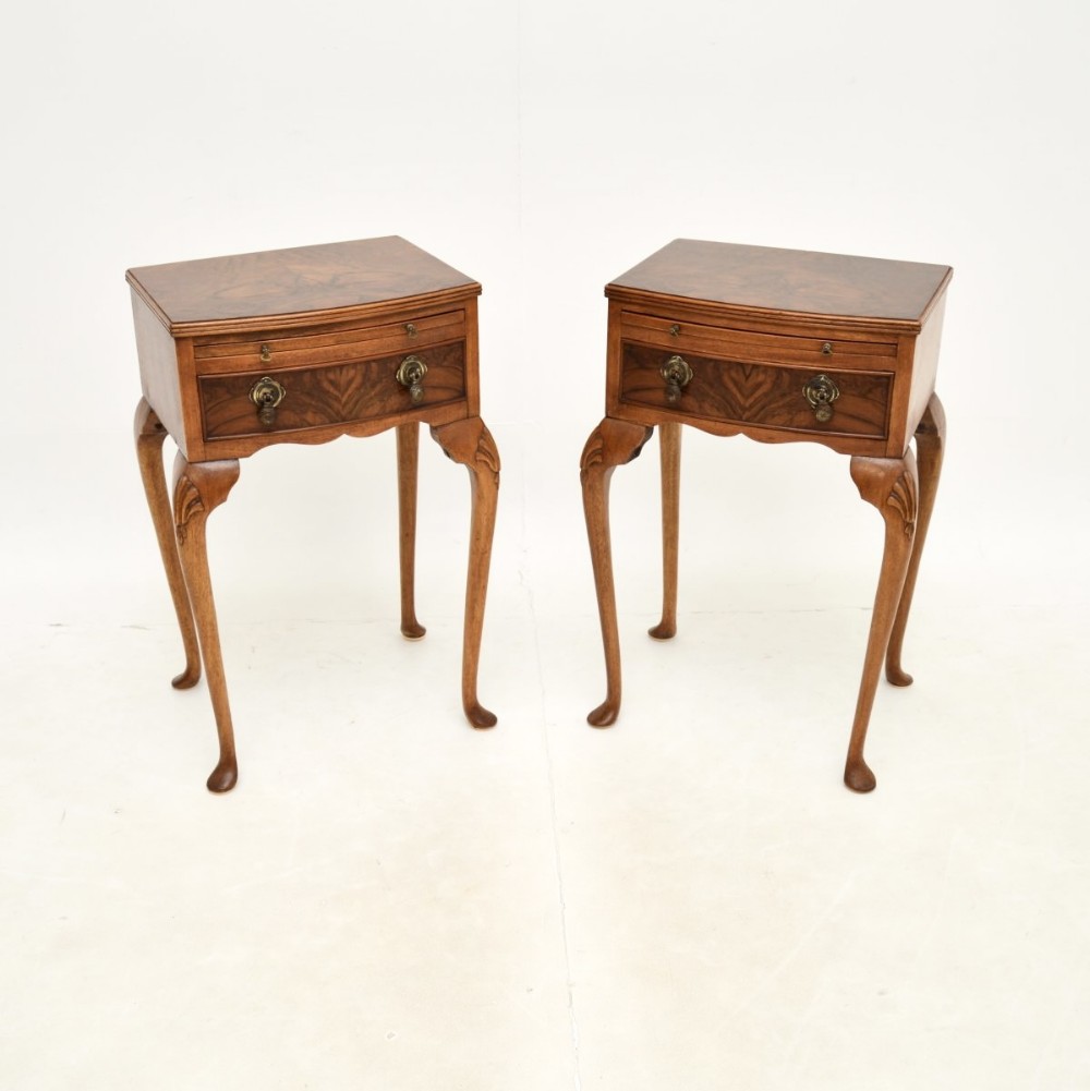 Pair of Antique Figured Walnut Bedside Tables
