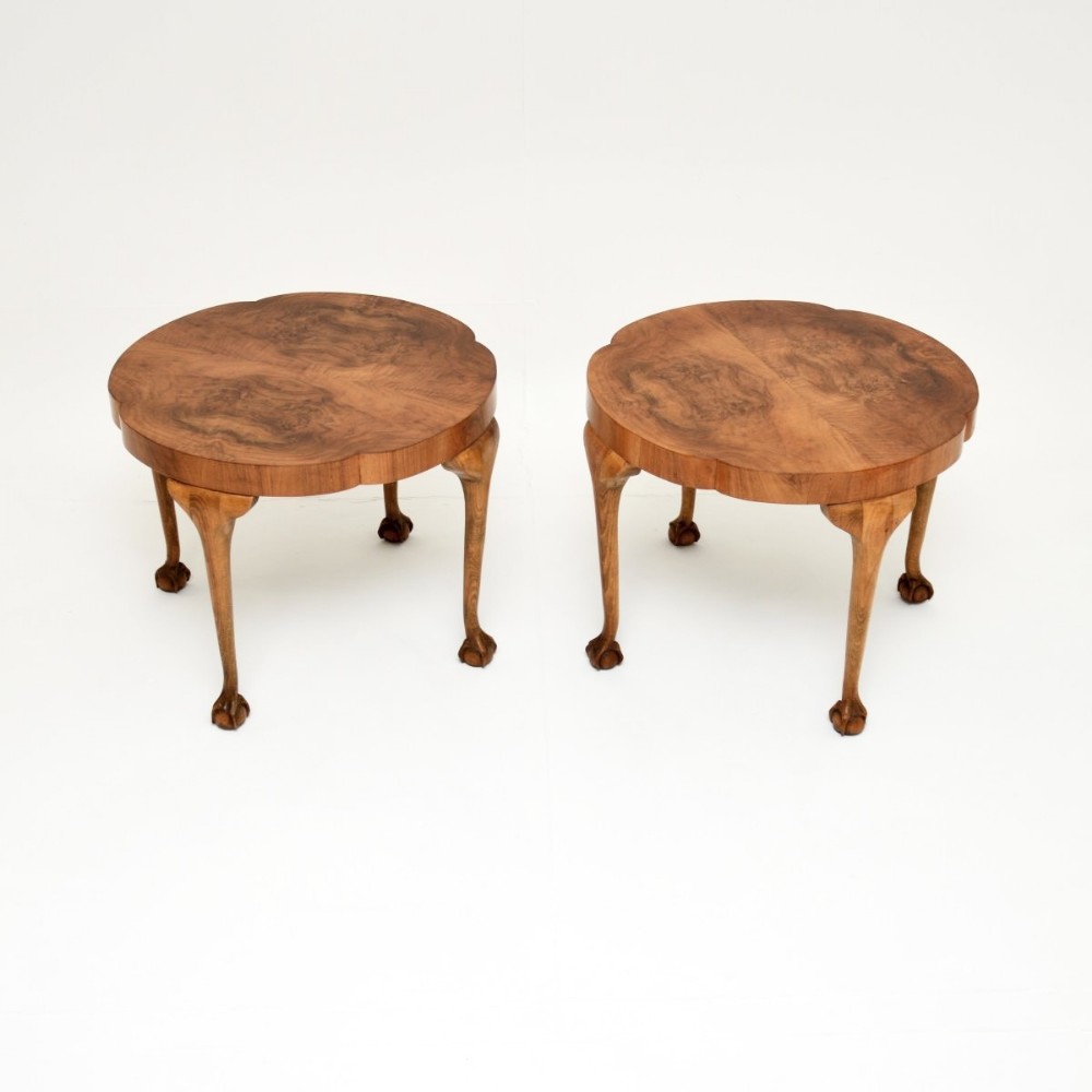 Pair of Antique Figured Walnut Side Tables
