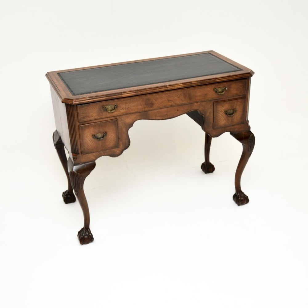 Antique Figured Walnut Leather Top Desk
