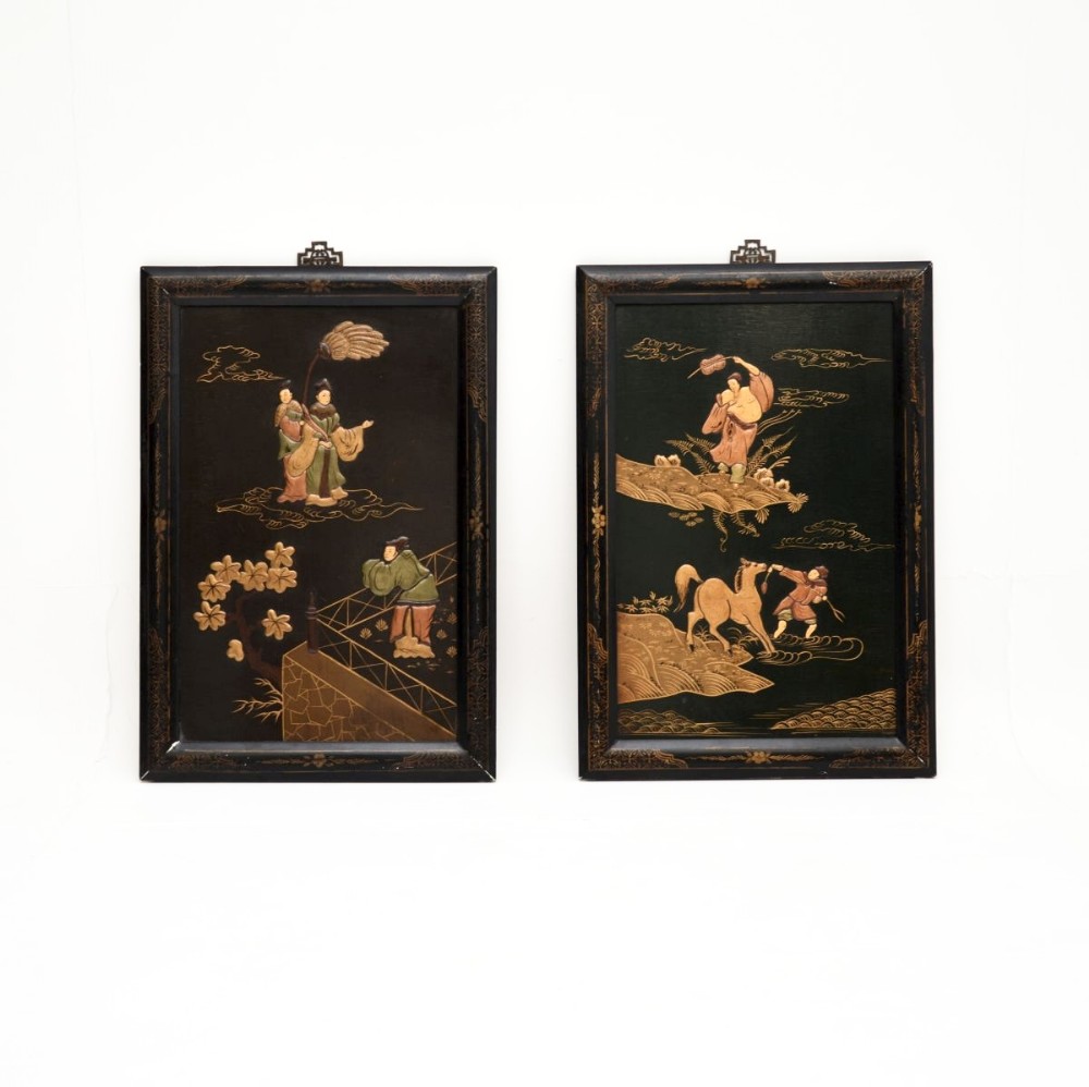 Pair of Antique Lacquered Chinoiserie Wall Panels

