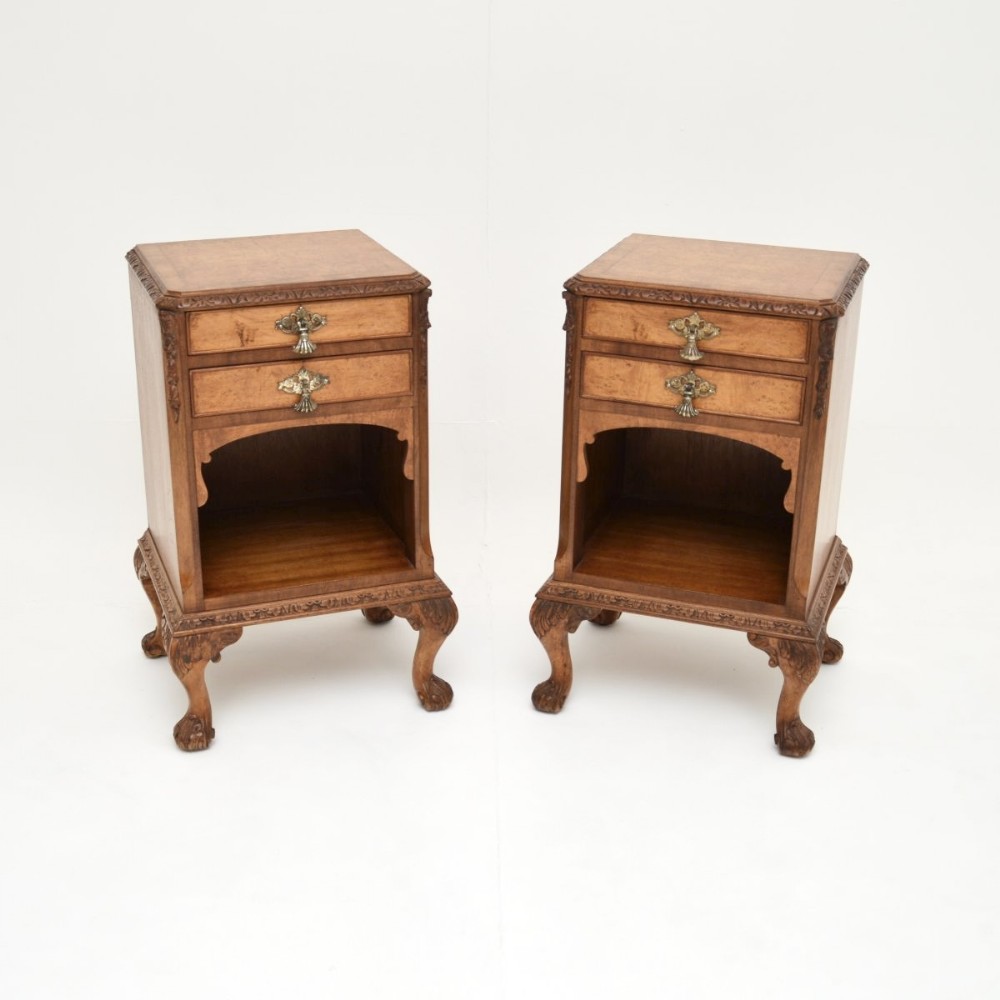 Pair of Antique Burr Walnut Bedside Cabinets
