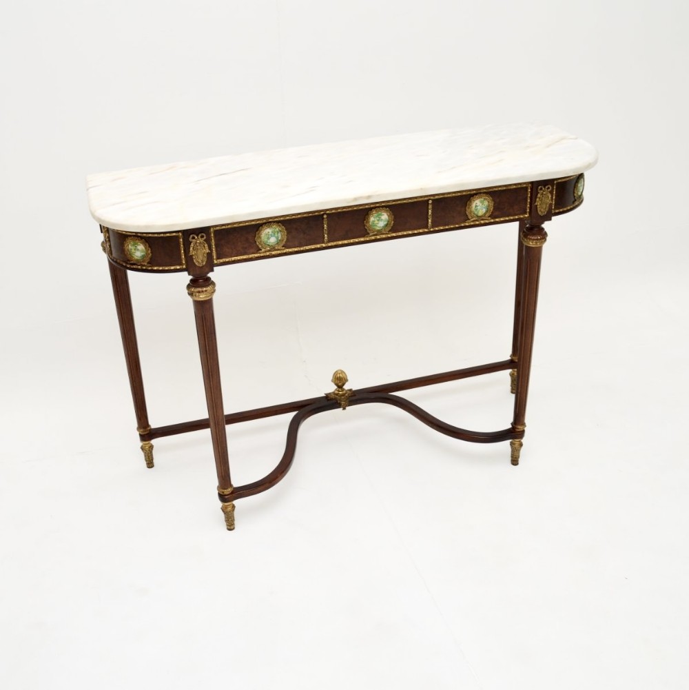 Antique French Marble Top Walnut Console Table
