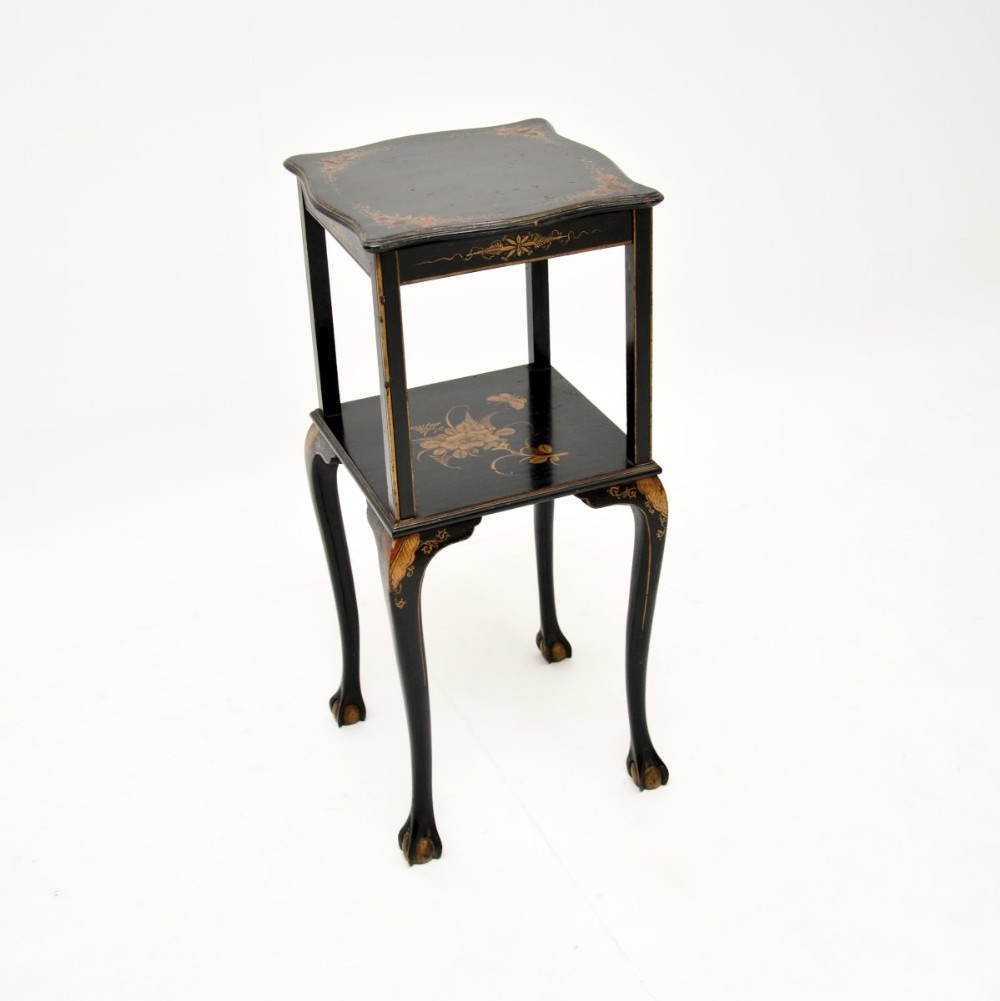 Antique Lacquered Chinoiserie Two Tier Side Table

