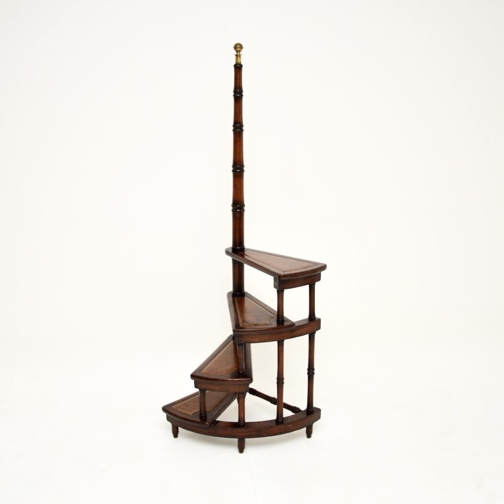 Antique Mahogany and Leather Library Steps
