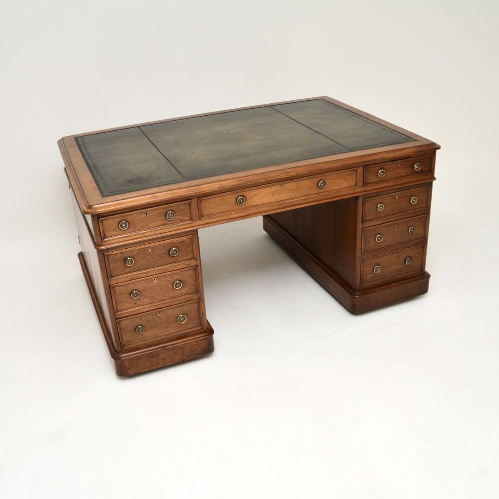 Antique Victorian Walnut Leather Top Partners Desk
