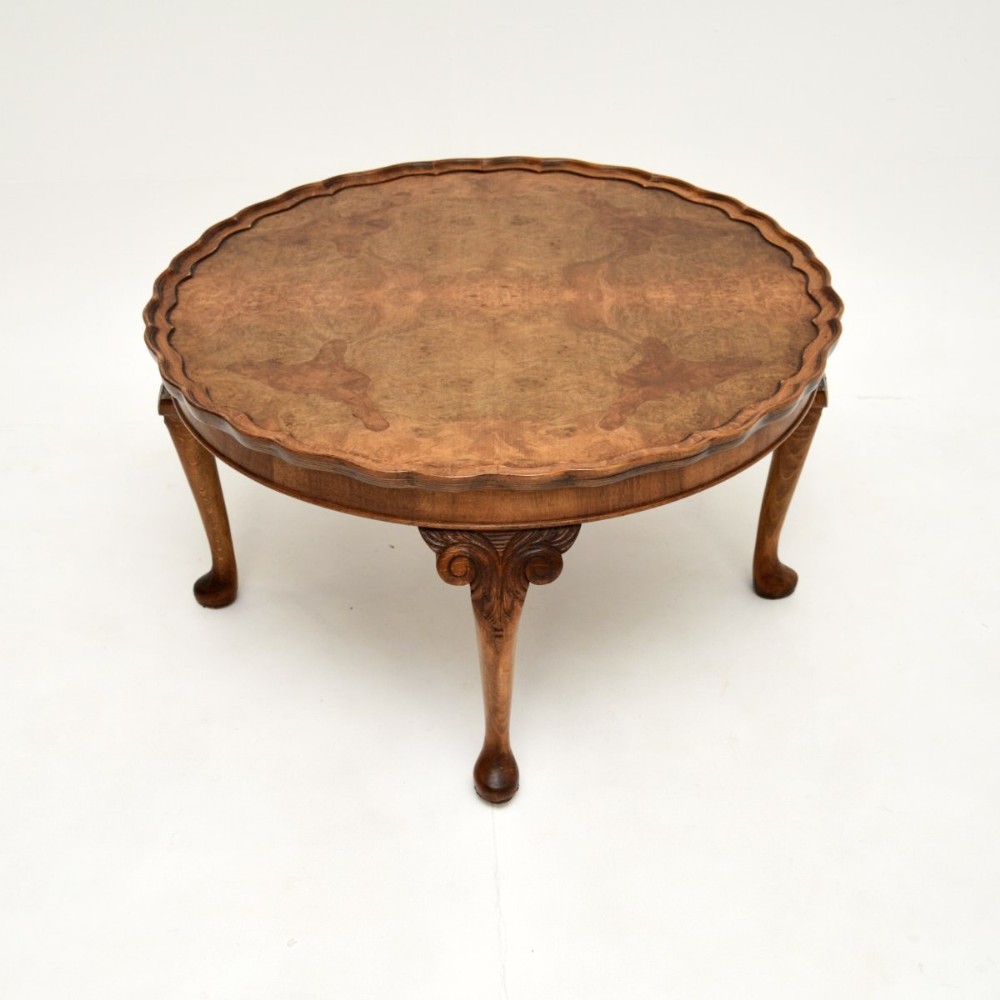 Antique Burr Walnut Pie Crust Coffee Table
