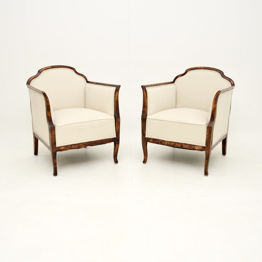Pair of Antique Swedish Satin Birch Armchairs
