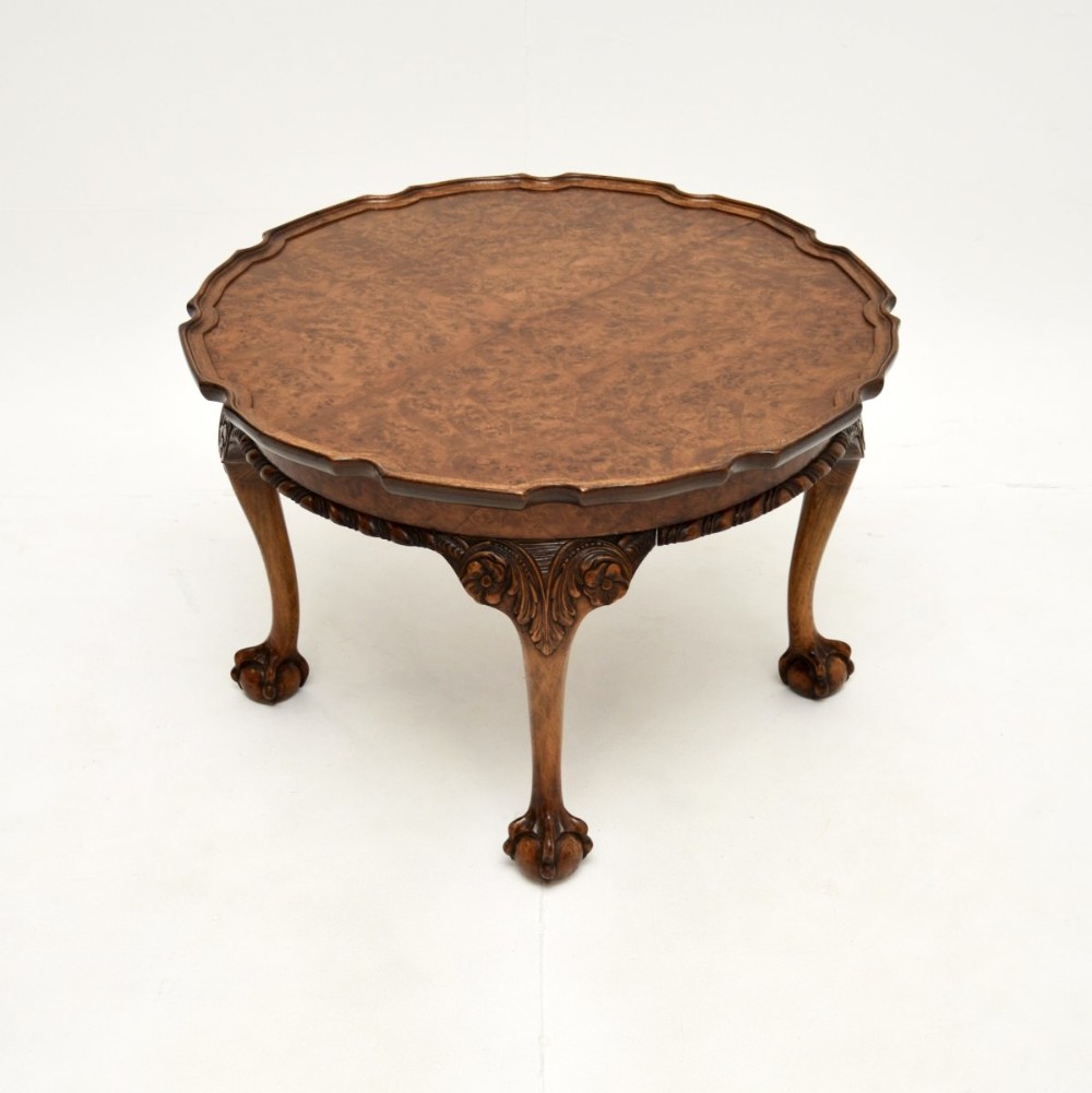 Antique Burr Walnut Pie Crust Coffee Table
