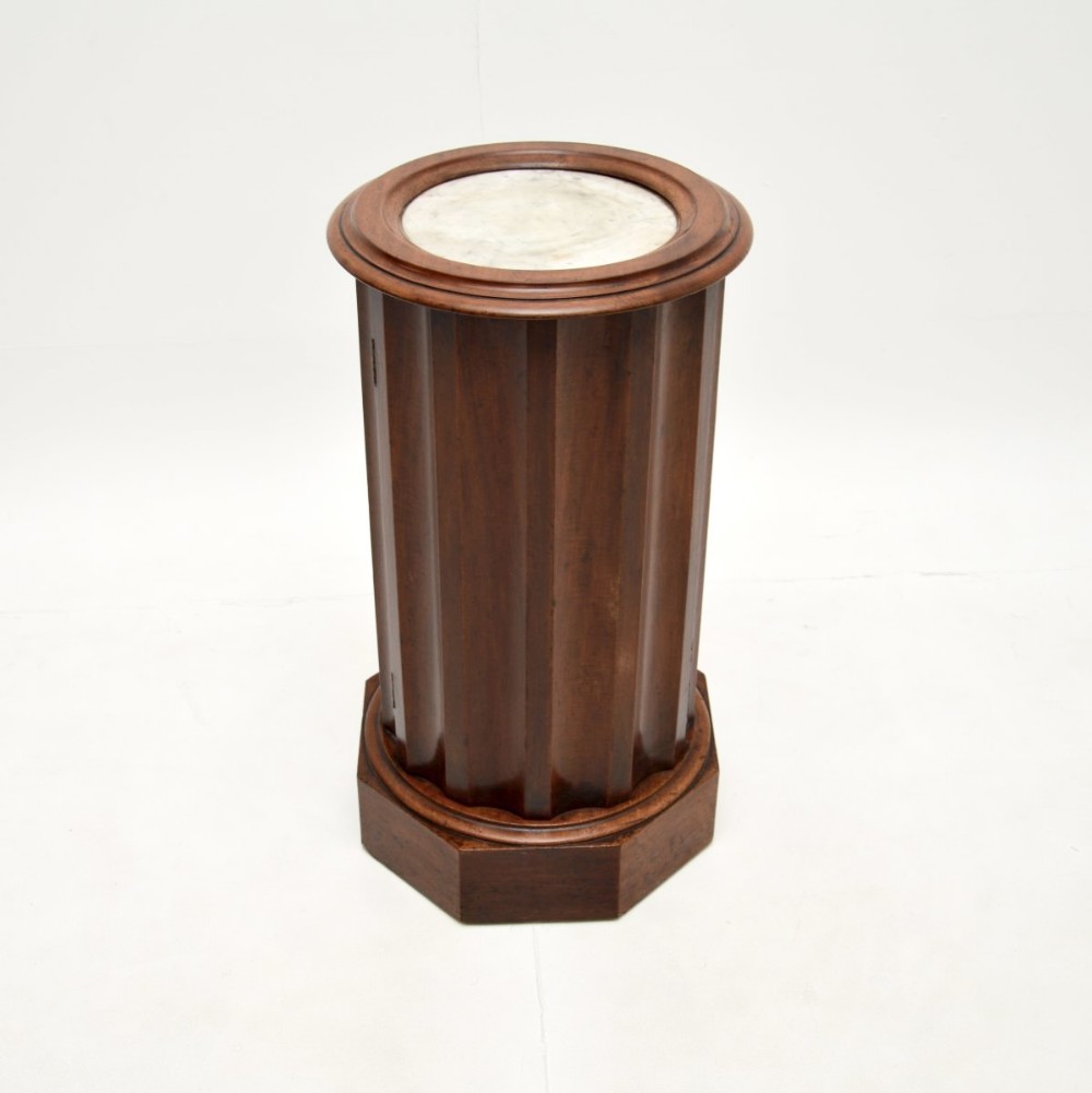 Antique Victorian Marble Top Mahogany Cylinder Pedestal Cabinet
