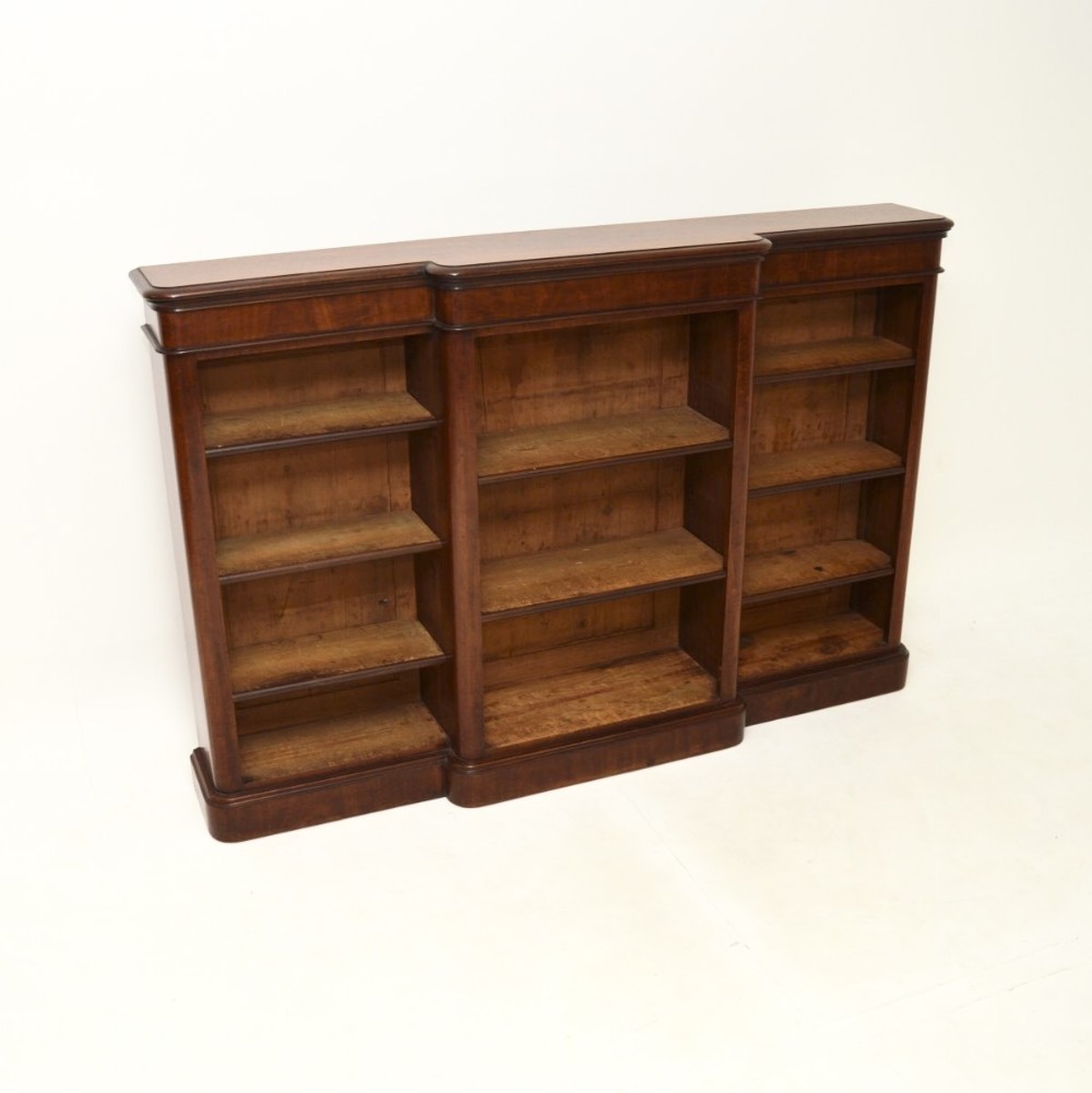 Antique Victorian Mahogany Breakfront Open Bookcase
