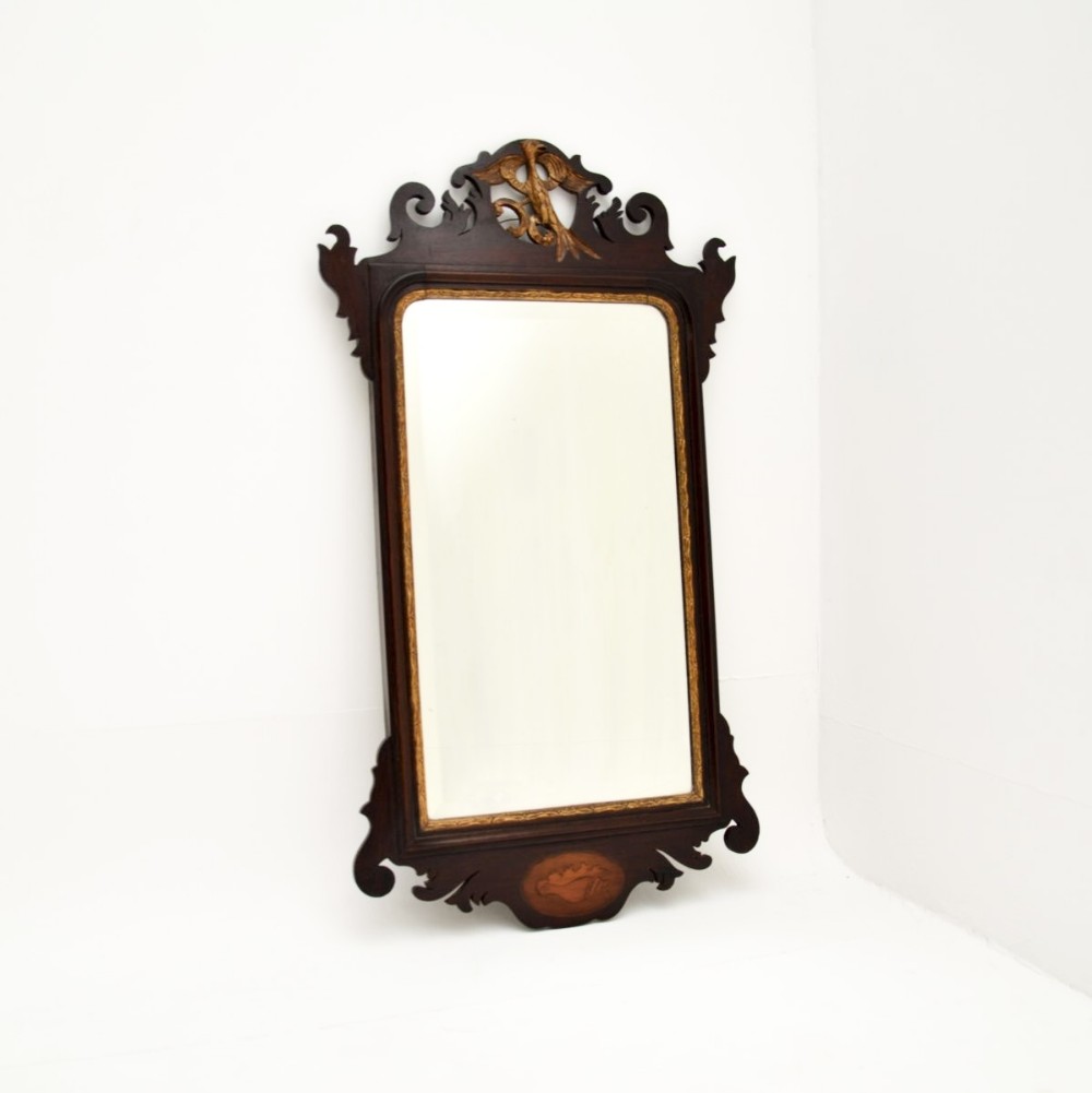 Antique Georgian Period Inlaid Mahogany and Parcel Gilt Mirror
