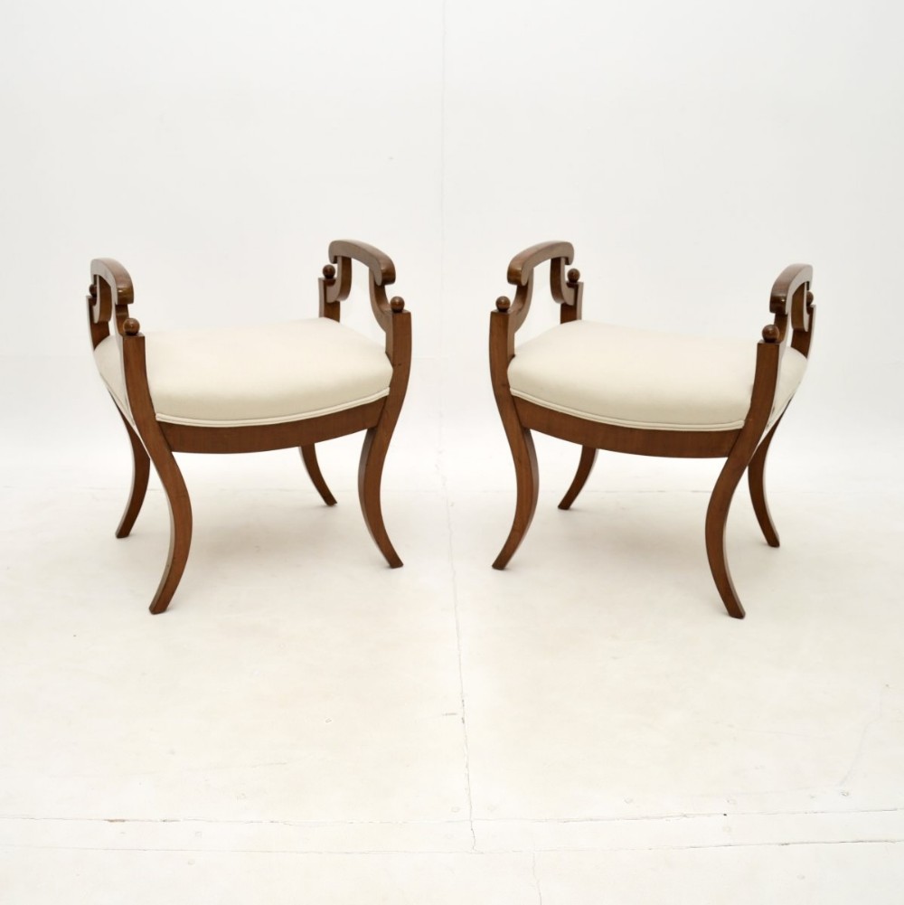 Pair of Antique Swedish Satin Birch Biedermeier Stools
