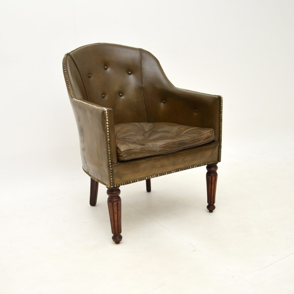 Antique Victorian Leather and Mahogany Armchair
