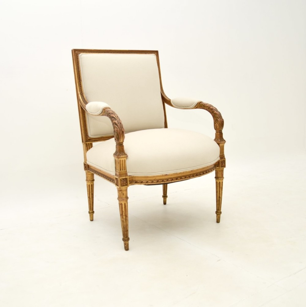 Antique French Carved Gilt Wood Armchair
